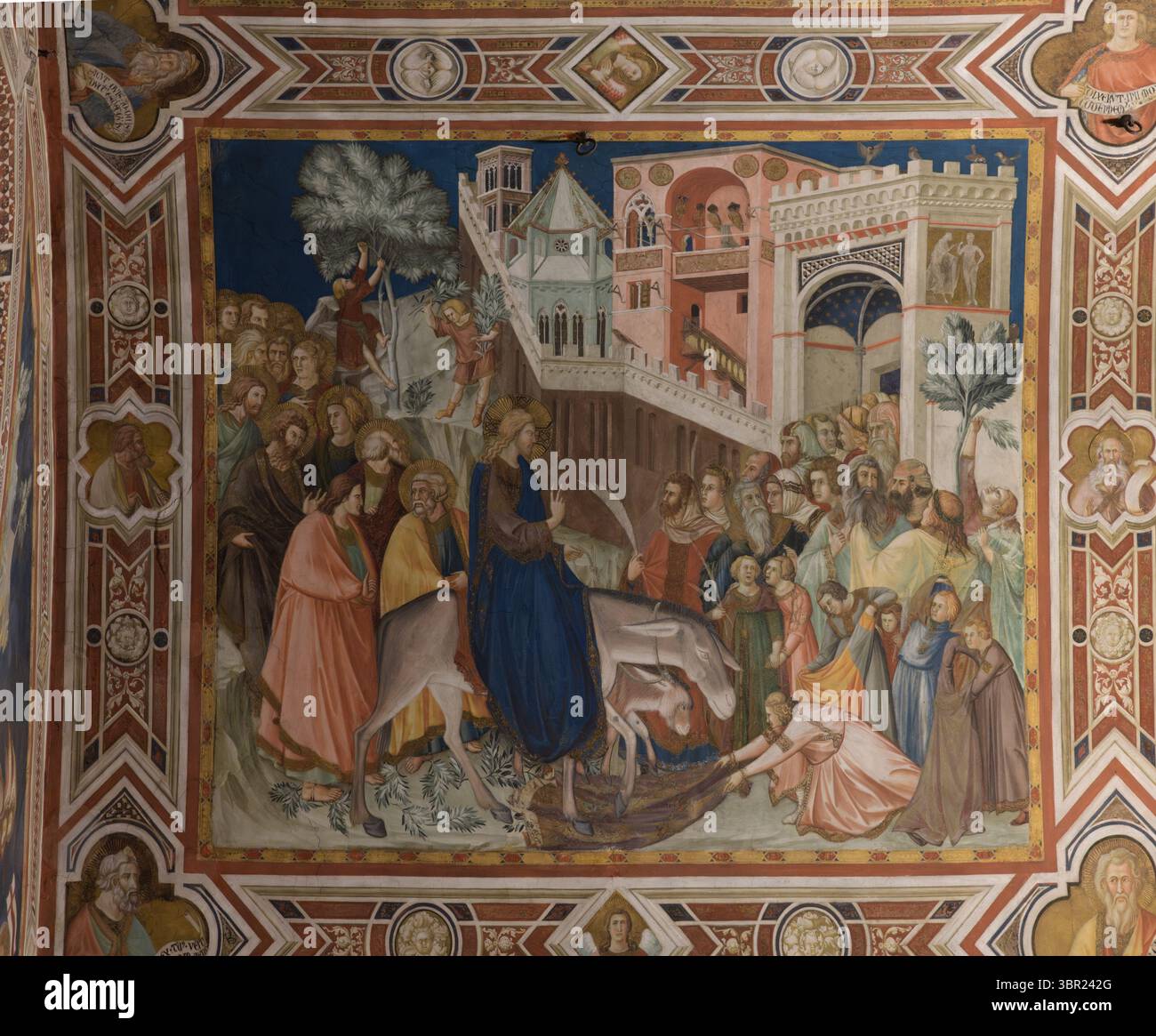 Flug nach Ägypten Fresko im rechten Querschiff der unteren Basilika San Francesco in Assisi, Italien, das Giotto oder seiner Werkstatt zugeschrieben wird, Anfang 14 Stockfoto