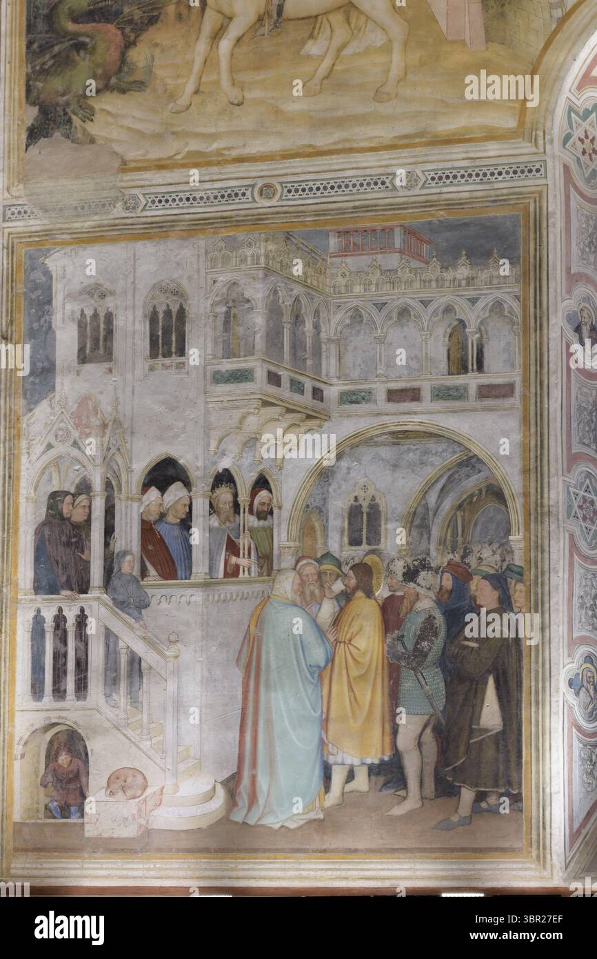 Fresko des Heiligen Georg, der über den Präfekten von Dioscoris im Oratorio di San Giorgio, Padua (1378–84) von Altichiero da Zevio triumphiert, zeigt den Sieg Stockfoto Fresko des Heiligen Georg, der über den Präfekten von Dioscoris im Oratorio di San Giorgio, Padua (1378–84) von Altichiero da Zevio triumphiert, zeigt den Sieg Stockfoto