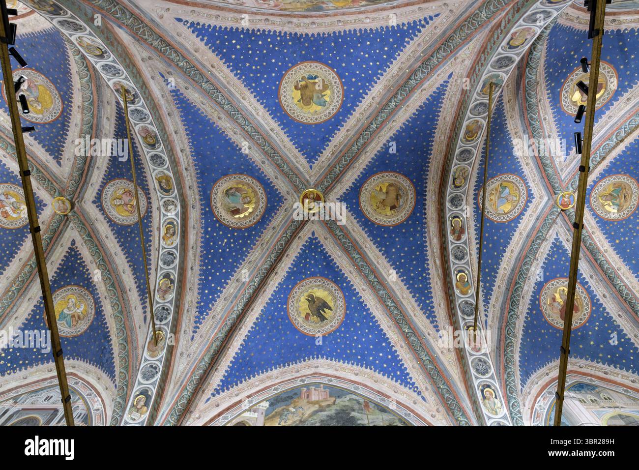 Gotische Gewölbedecke des Ambulatoriums in der Basilika des Heiligen Antonius in Padua, Italien, verziert mit komplizierten Fresken mit religiösen Motiven Stockfoto