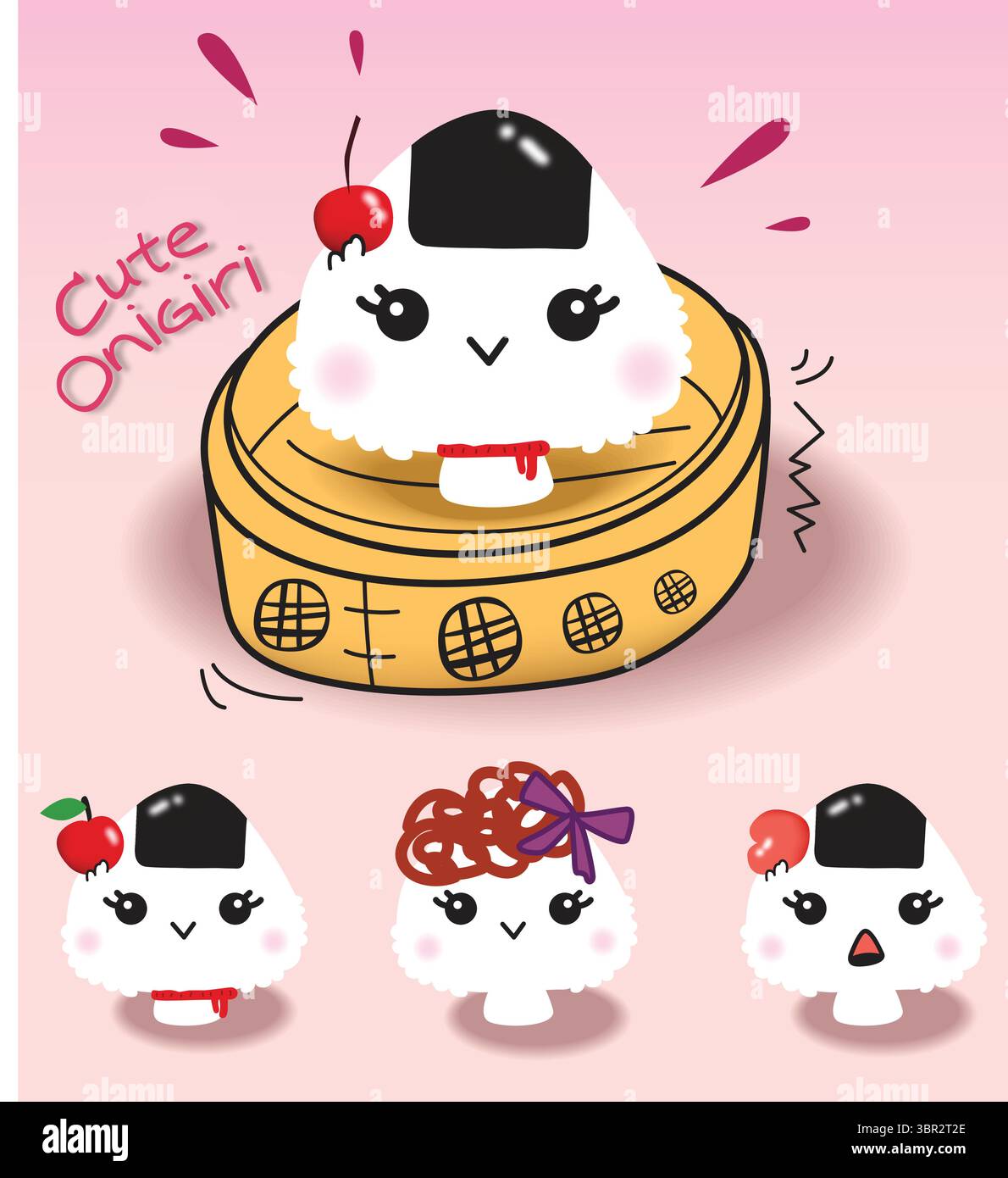 Fröhlicher Onigiri-Charakter für Kinder-Food-Sticker-Set Stock Vektor