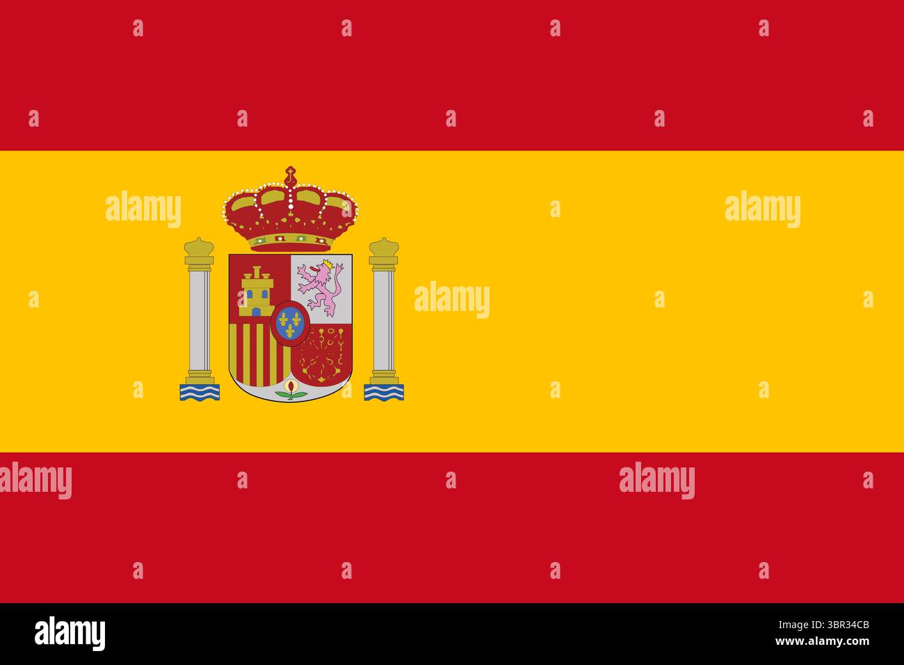 Die spanische Flagge zeigt ein flaches Design mit roten gelben Streifen, Wappen und transparentem Hintergrund Stockfoto