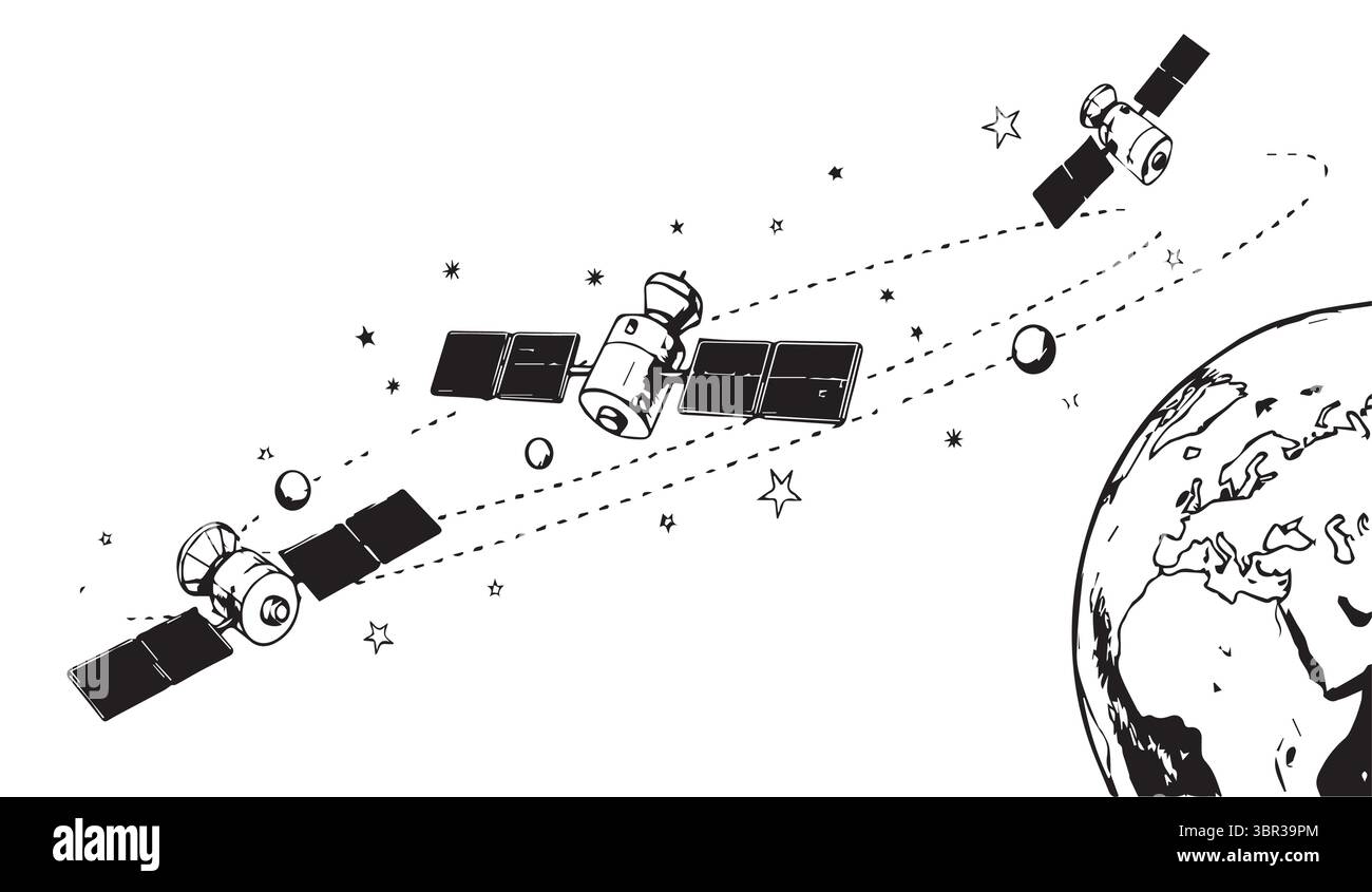 Satellitenumlaufbahn um die Erde, Illustration Stock Vektor