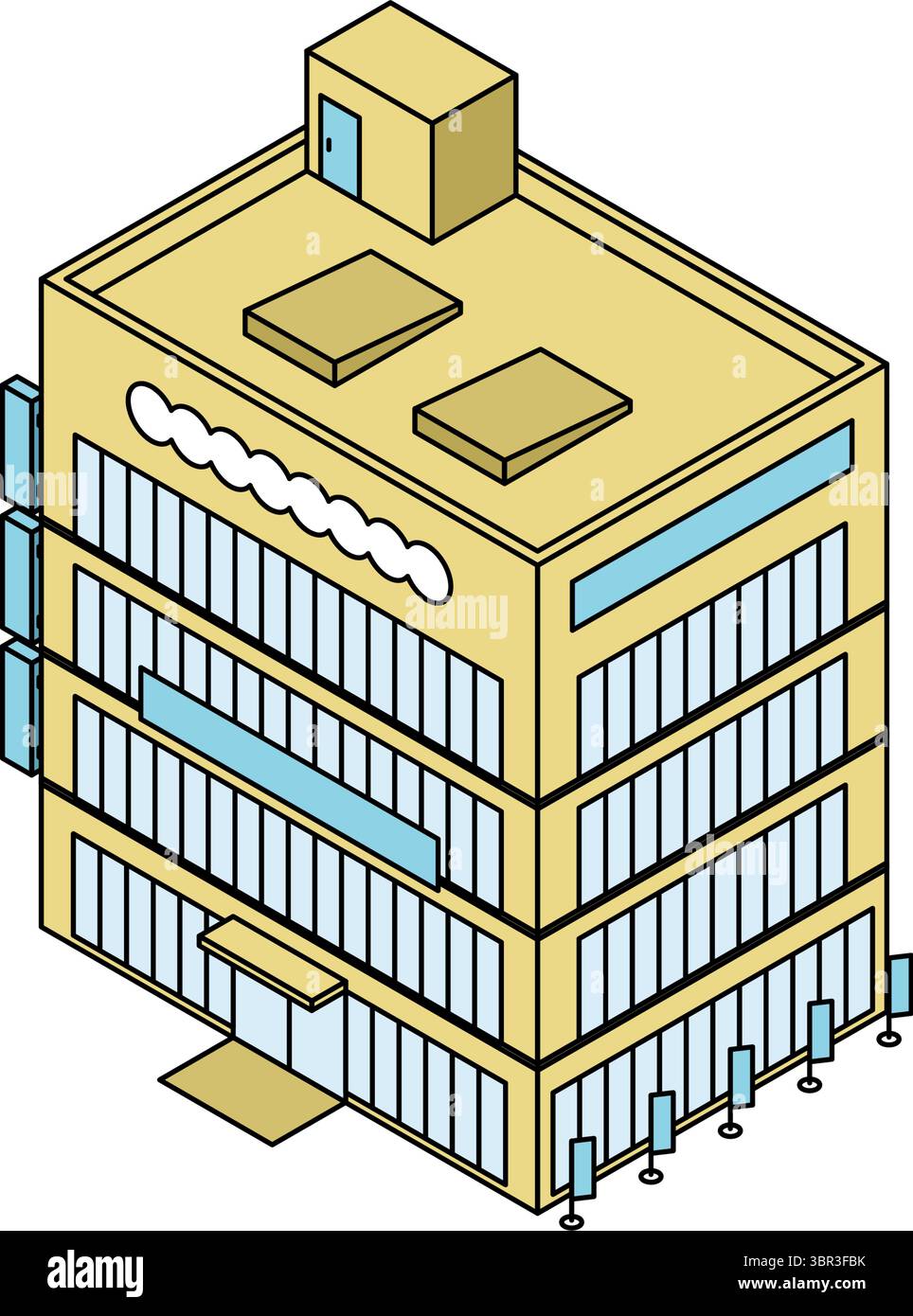 Isometrische Illustration einer großen kommerziellen Einrichtung, einfache Linienart Vektorstil Architektur, Vektorillustration Stock Vektor