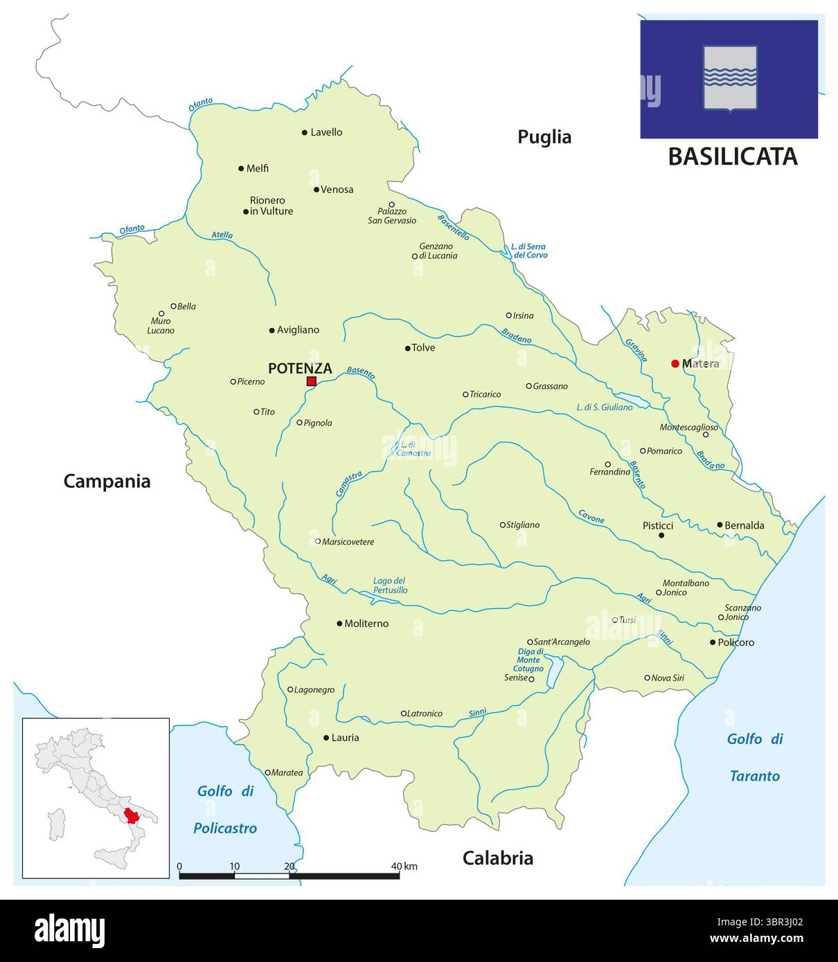 Karte der süditalienischen Region Basilicata Stockfoto