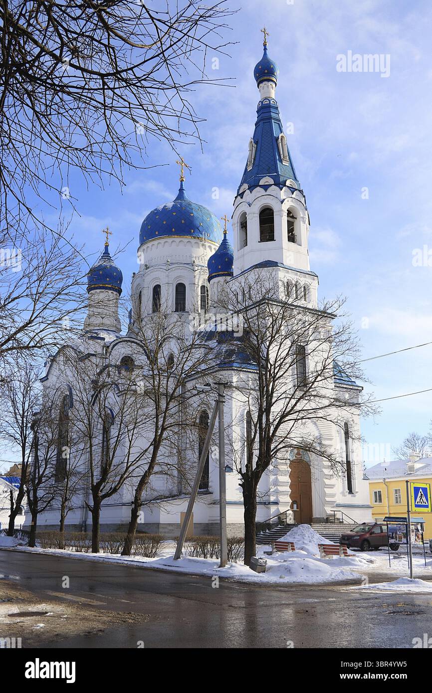 Russland, ein Vorort von St. Petersburg, die Stadt Gatchina, 2. März 2019, auf dem Foto ist die Kathedrale der Fürbitte der Heiligen Jungfrau Stockfoto
