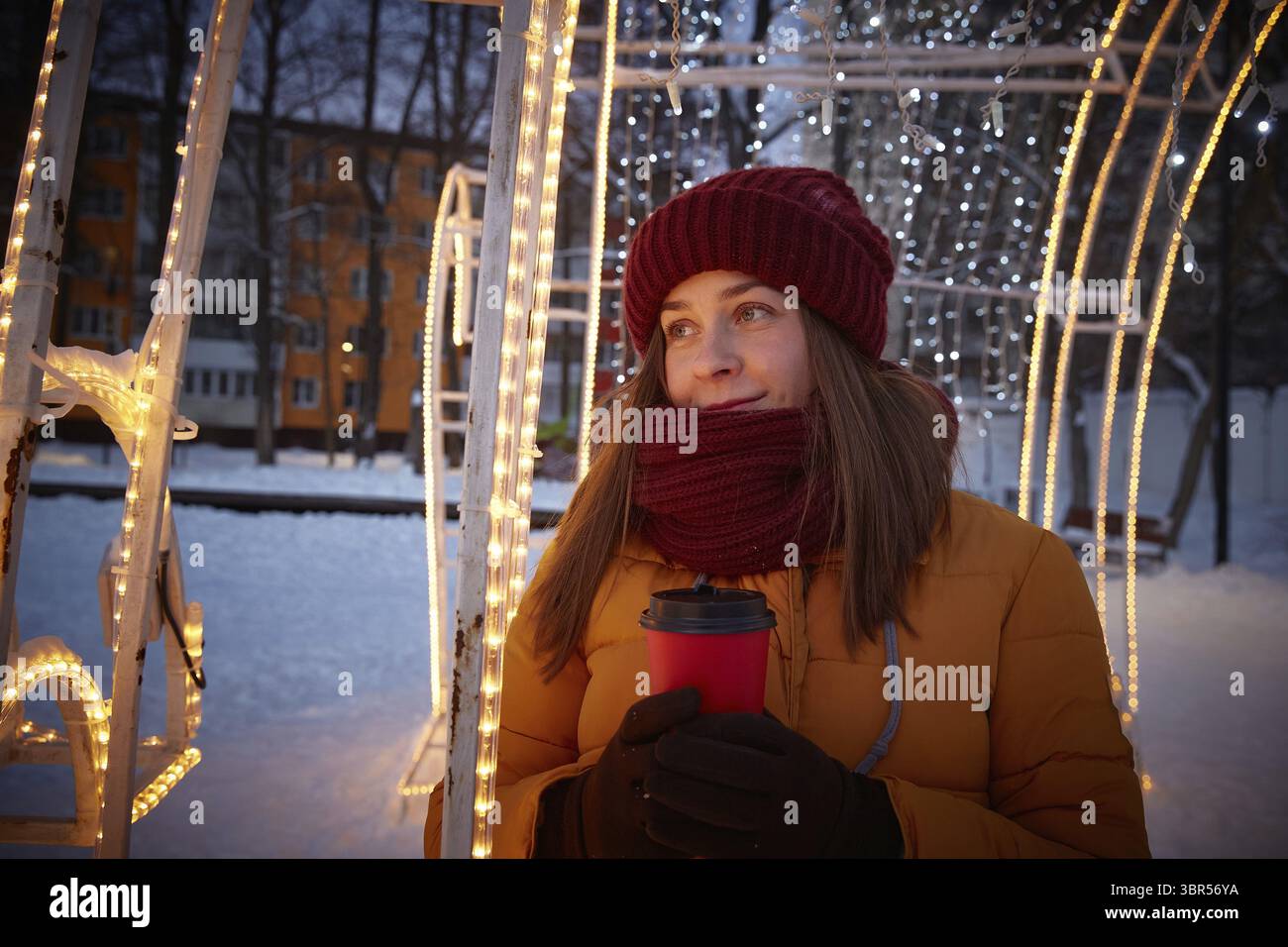Ein Abend in der Stadt im Winter Stockfoto