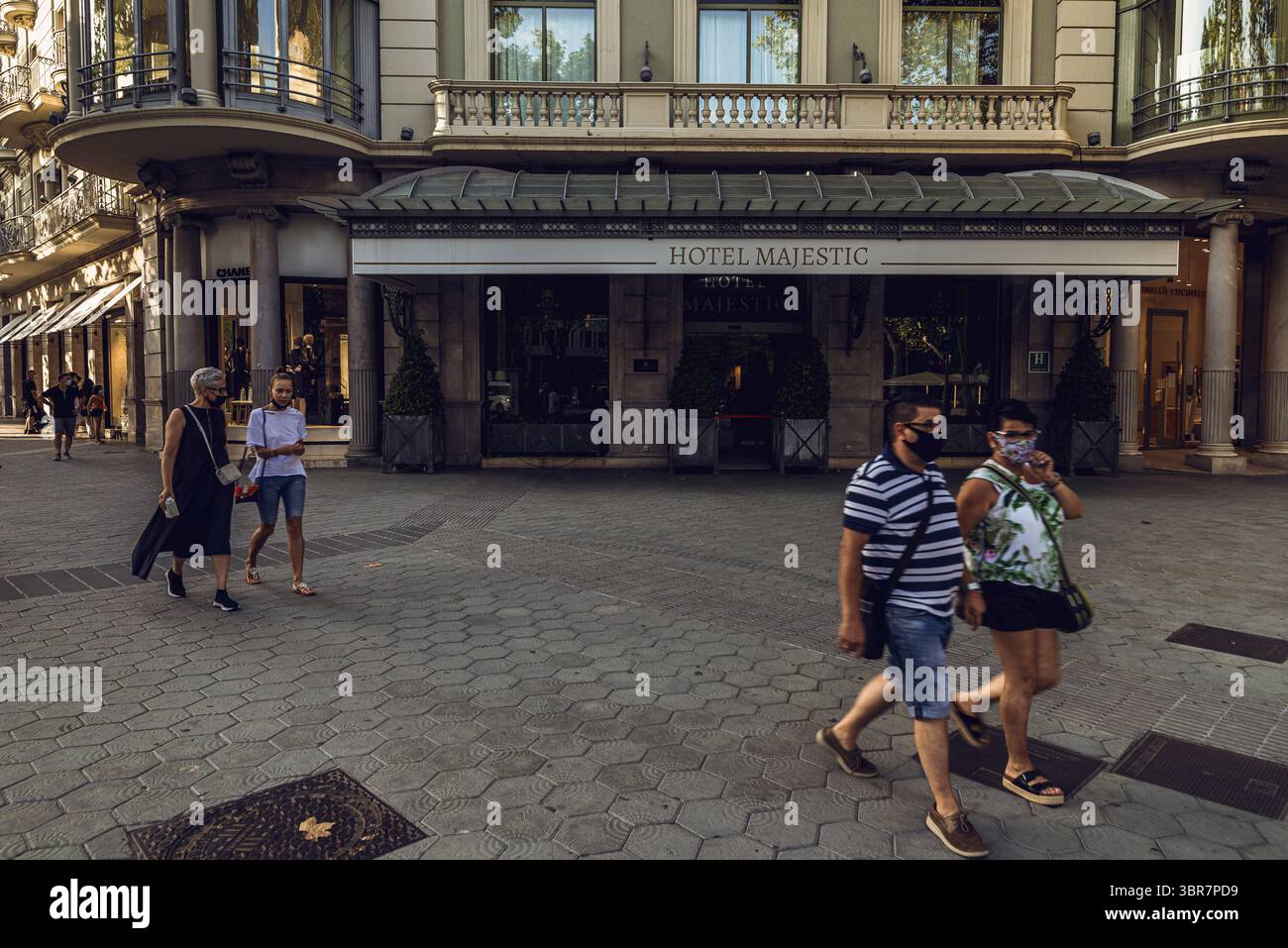 11. August 2020, Barcelona, Katalonien: Das Majestic ist eines der rund 75 % der Hotels in Barcelona, die aufgrund der anhaltenden Coronavirus-Krise geschlossen bleiben. Der Tourismus ist in der katalanischen Hauptstadt auf 12 % gesunken, nachdem Frankreich, das Vereinigte Königreich und Deutschland „Reiseverbote“ verhängt hatten. (Foto: © Matthias Oesterle/ZUMA Wire) Stockfoto