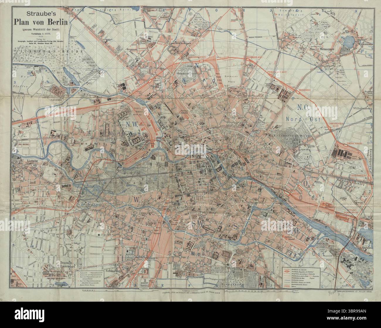 Straube's Plan of Berlin, Berlin Map, Berlin Map Print, Berlin Art, Berlin Print, Berliner Mauer, Berliner Poster, Berliner Mauer, Berliner Plan, Deutschland Stockfoto