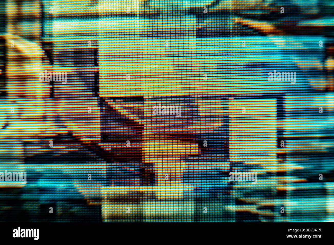 Kameraeffekt gestört. Retro-VHS-Hintergrund. Alte Videovorlage. Kein Signal. Statisches TV-Geräusch, schlechtes TV-Signal Stockfoto