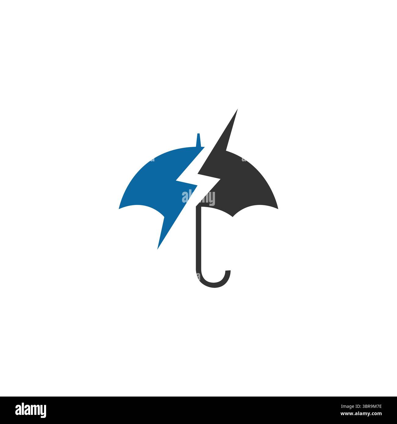Inspiration für Regenschirm und Lightning-Logo. Regenschirm und Blitz verbinden sich mit negativem Raumdesign. Stock Vektor