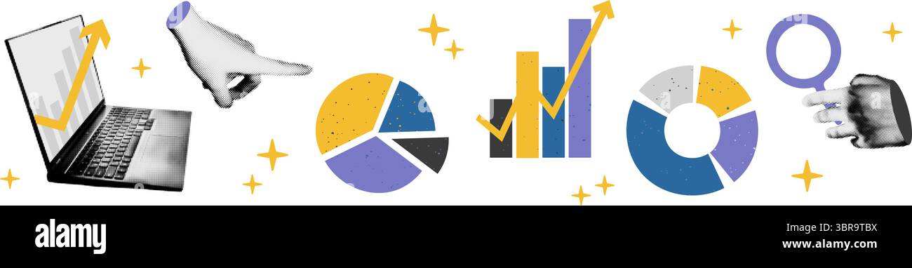 Halbtoncollage Business Analysis Set Vektor Illustration Stock Vektor