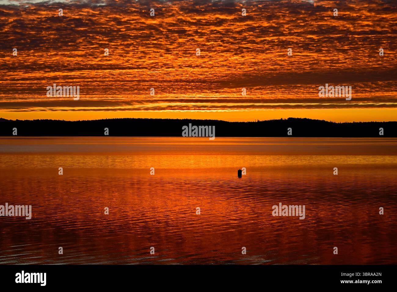 Ein frühmorgendlicher Sonnenaufgang in der Strait of Georgia zwischen Vancouver Island und Garibaldi Island vor der Küste von British Columbia Kanada Stockfoto