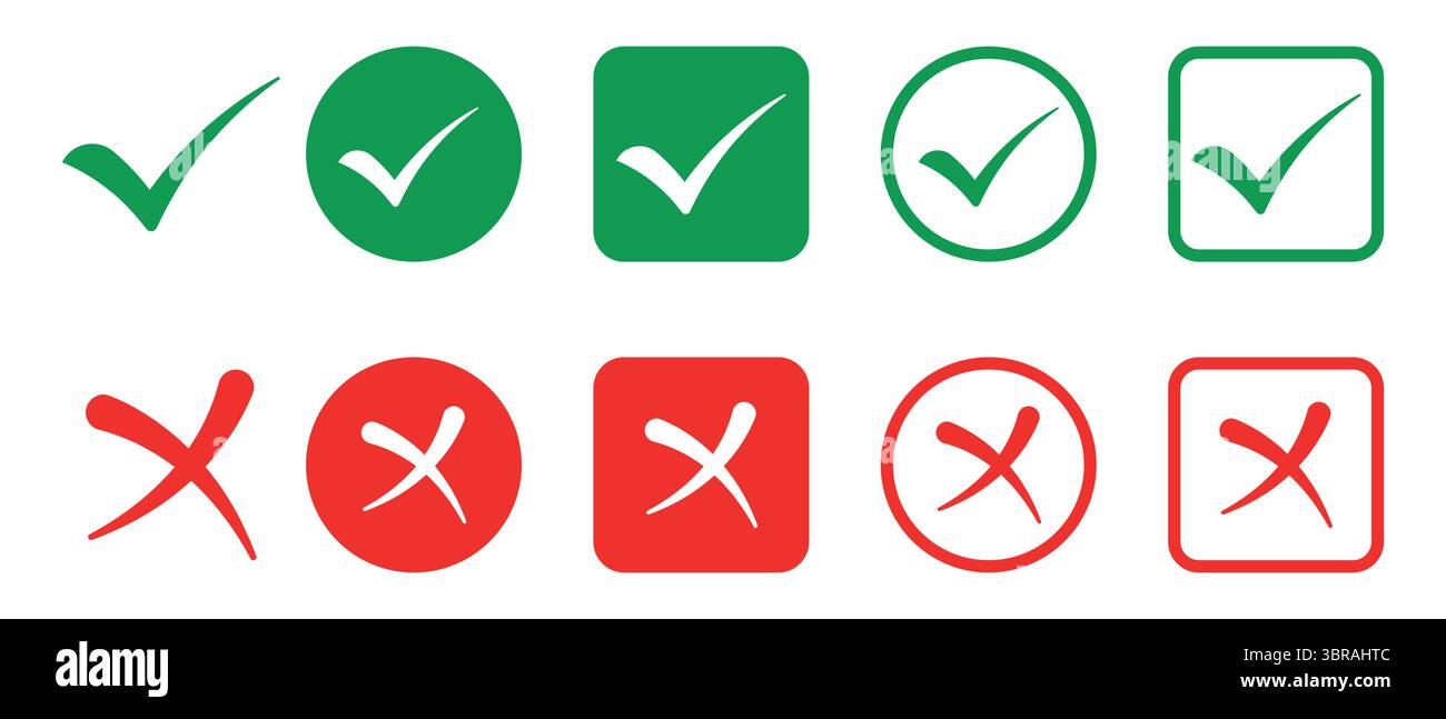 Kreuzen und Häkchen Sie die Symbolgruppe. Stock Vektor