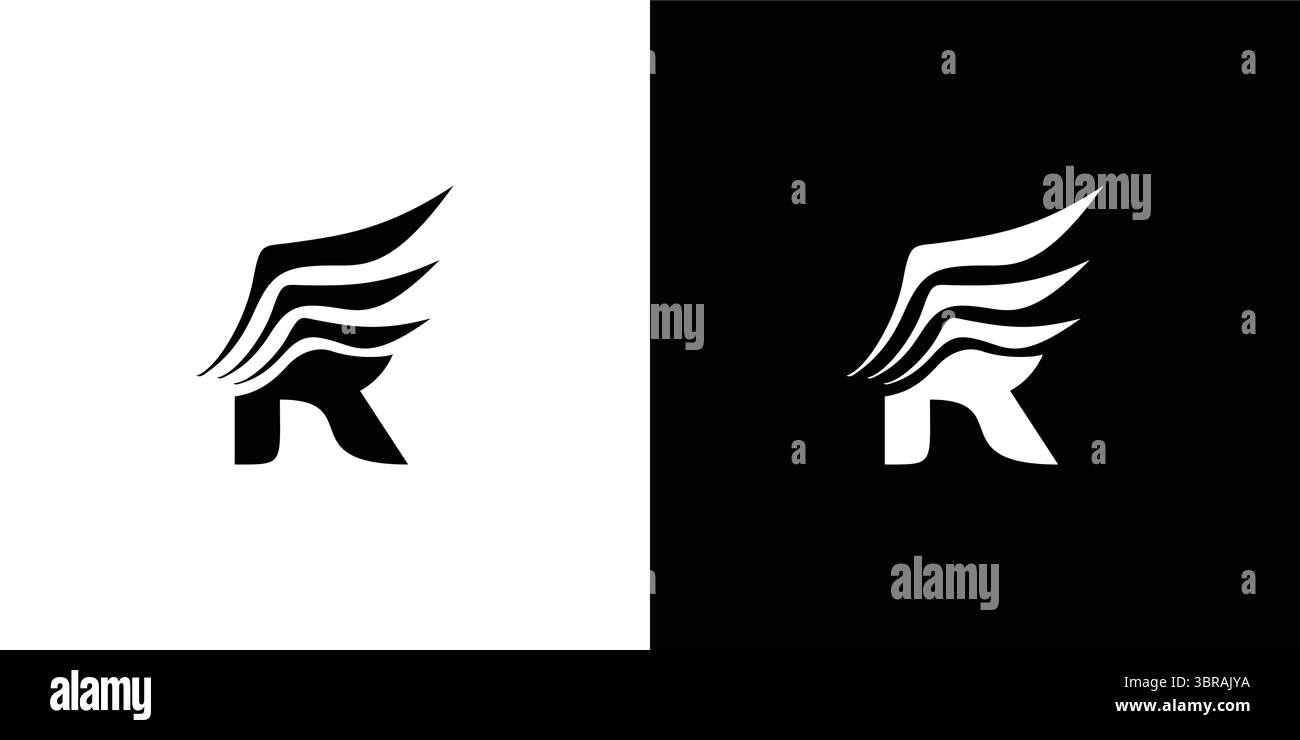 R-Logo kombiniert mit einem abstrakten und einzigartigen Flügelsymbol Stock Vektor