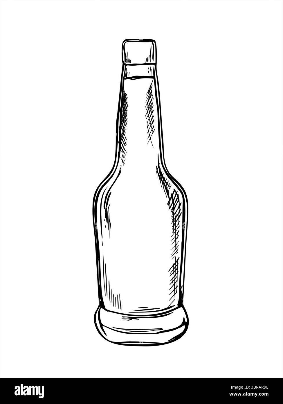 Schlanke offene Flasche mit langem Enghals und leicht verbreiternder Basis monochrome Vektor-Illustration. Flasche für Limoncello, Wodka oder Limonade Stock Vektor