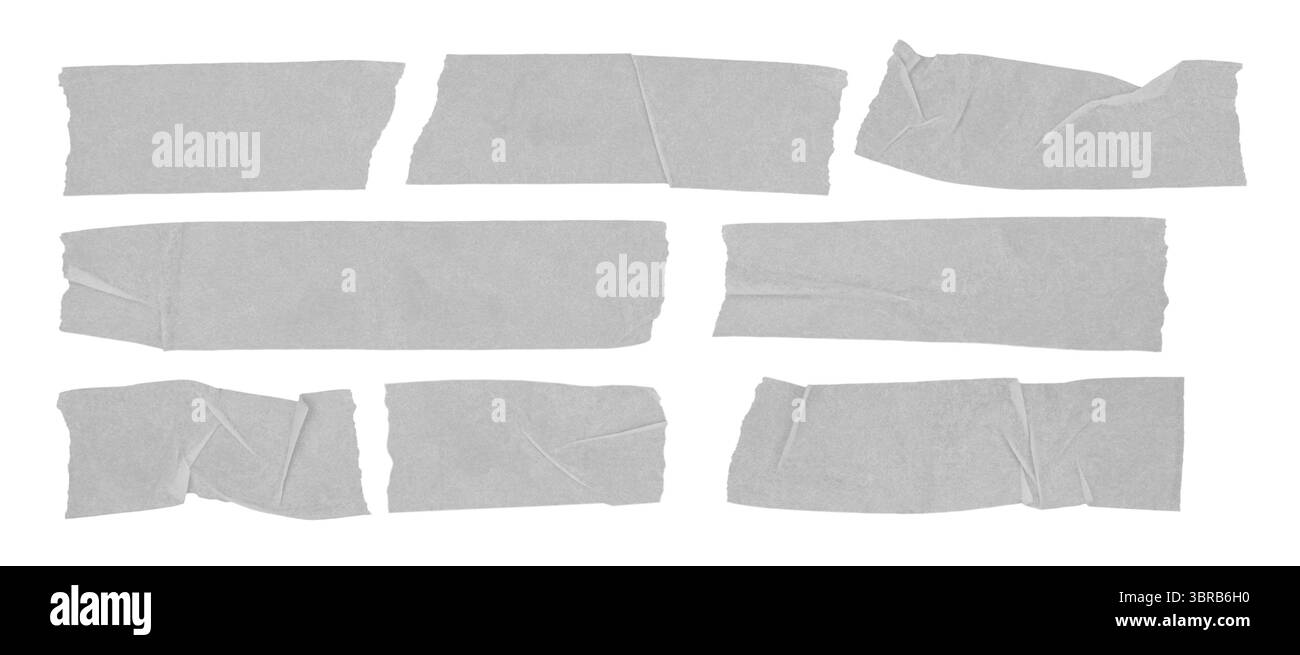 Satz grauer Abdeckbandstücke isoliert auf transparentem Hintergrund. Stockfoto