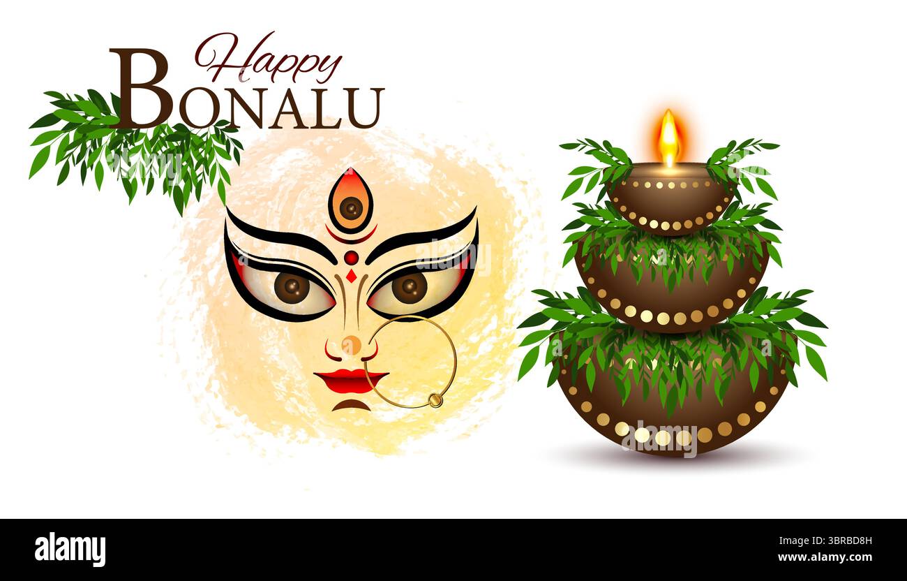 Happy Bonalu, traditionelles Telugu Festival im Bundesstaat Telangana, Hyderabad, Secunderabad. Bonalu Panduga Subakanshalu. Vektordarstellung isoliert Stock Vektor