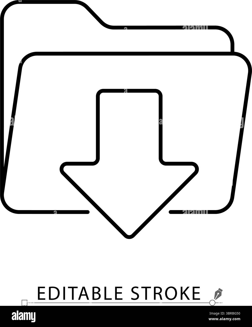 Ein Downloadordner-Symbol im minimalistischen Stil mit bearbeitbarer Kontur. Dateiempfang, Datenzugriff, Dokumentspeicherung, digitales Archiv, Inhaltssynchronisierung, Wolke Stock Vektor