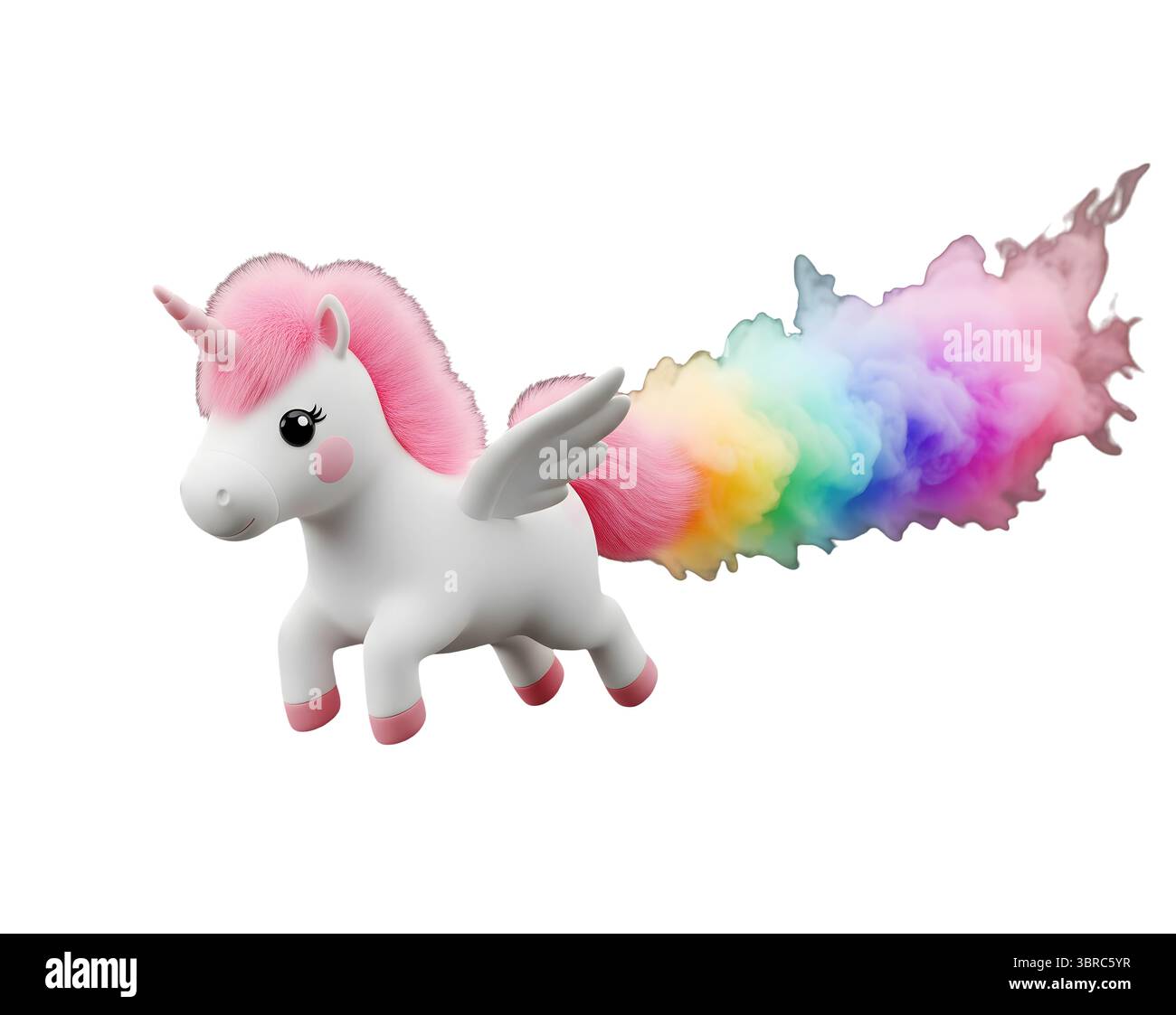 Fliegendes Einhorn mit einem minimalistischen 3D-Rendering in einem weichen und glatten Renderer Stockfoto