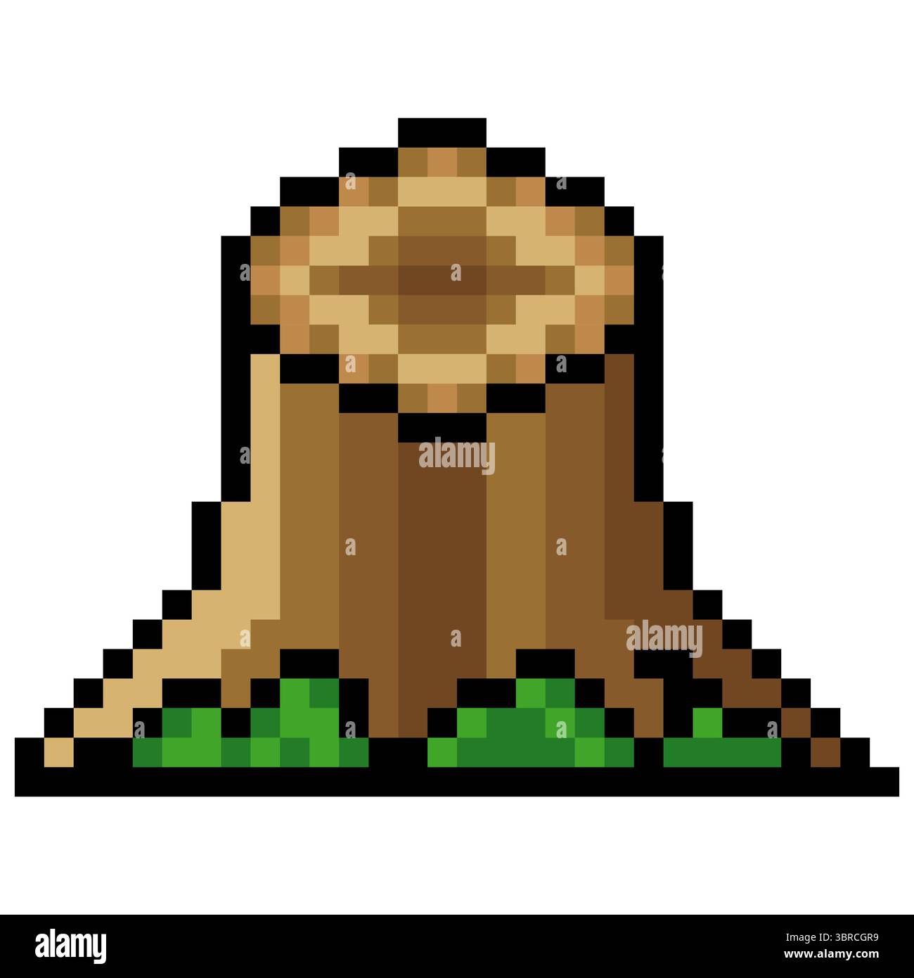 Holzbaumstumpf im Pixel-Art-Stil Stock Vektor
