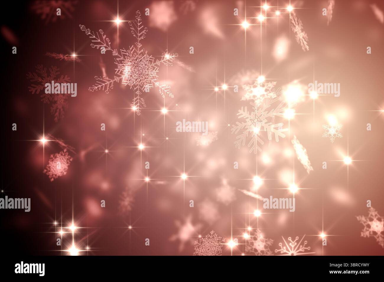 Schneeflocken-Design schimmert auf Rot Stockfoto