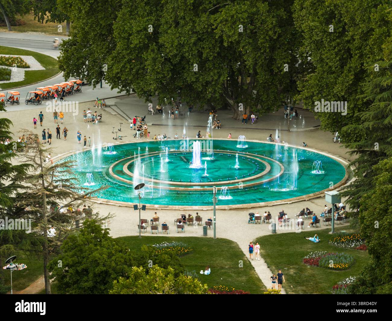 Ungarn, Budapest, Margit sziget. Berühmter Anblick der Musikbrunnen auf Margareteninsel Stockfoto