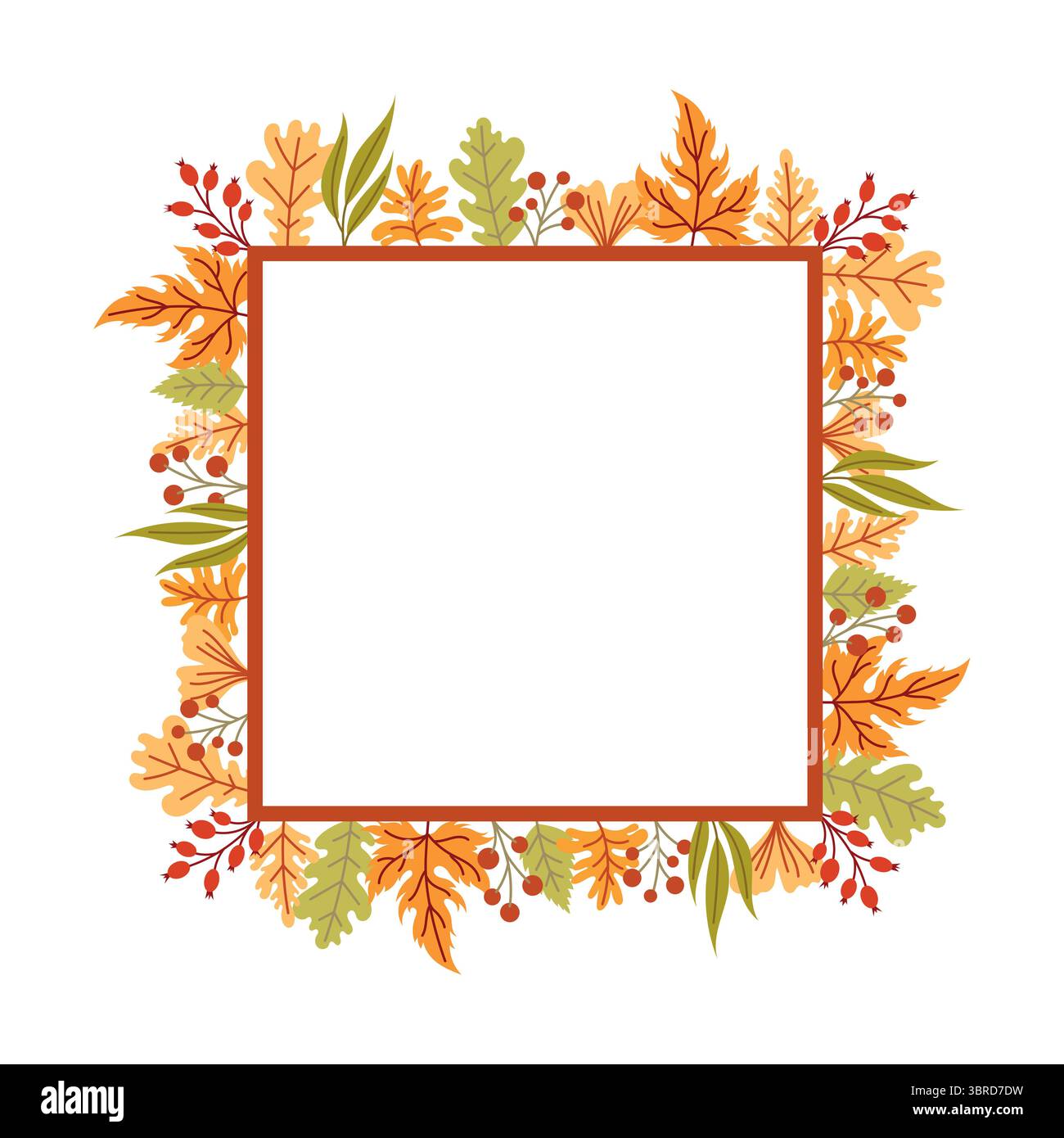 Herbstrahmen mit Blättern, Zweigen und Beeren Stock Vektor