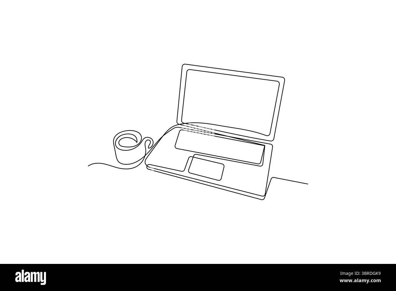 Laptop One Line Art der minimalistischen Vektorsymbole mit Schwarz-weiß Stock Vektor