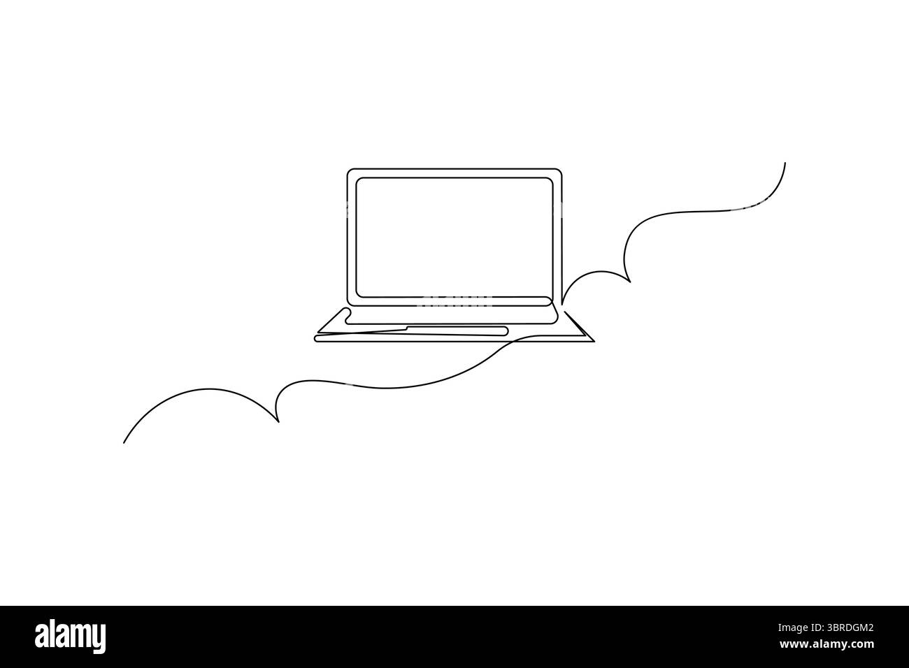 Laptop One Line Art der minimalistischen Vektorsymbole mit Schwarz-weiß Stock Vektor
