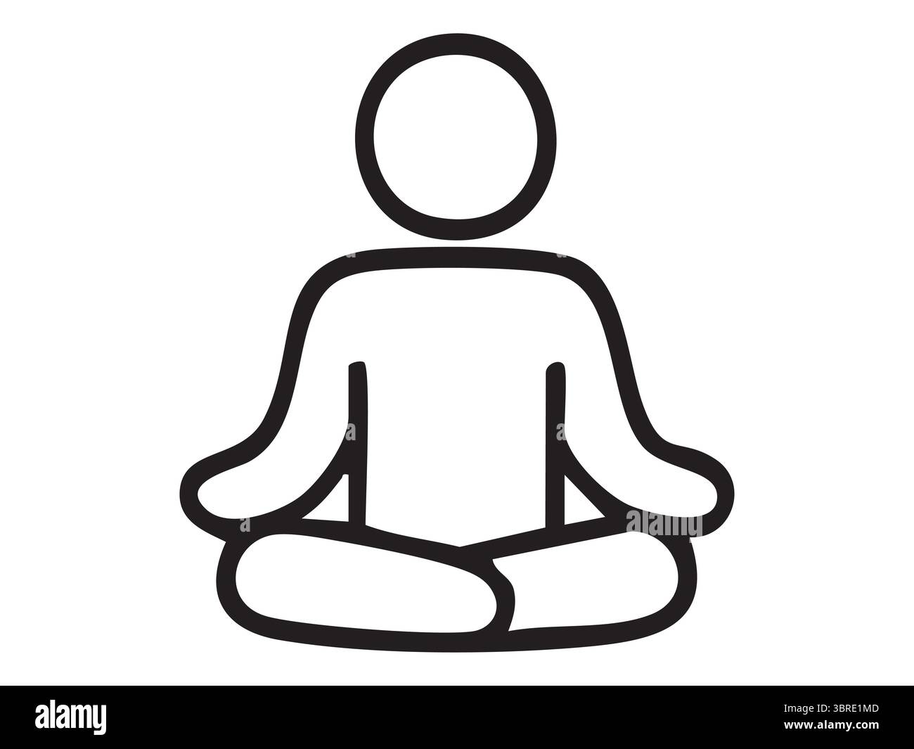 Schwarze Umrisse der Person in Yoga Lotus Pose, isoliert auf weißem Hintergrund, grafische Illustration. Konzept von Achtsamkeit, Meditation, Entspannung, Ikone, Stock Vektor