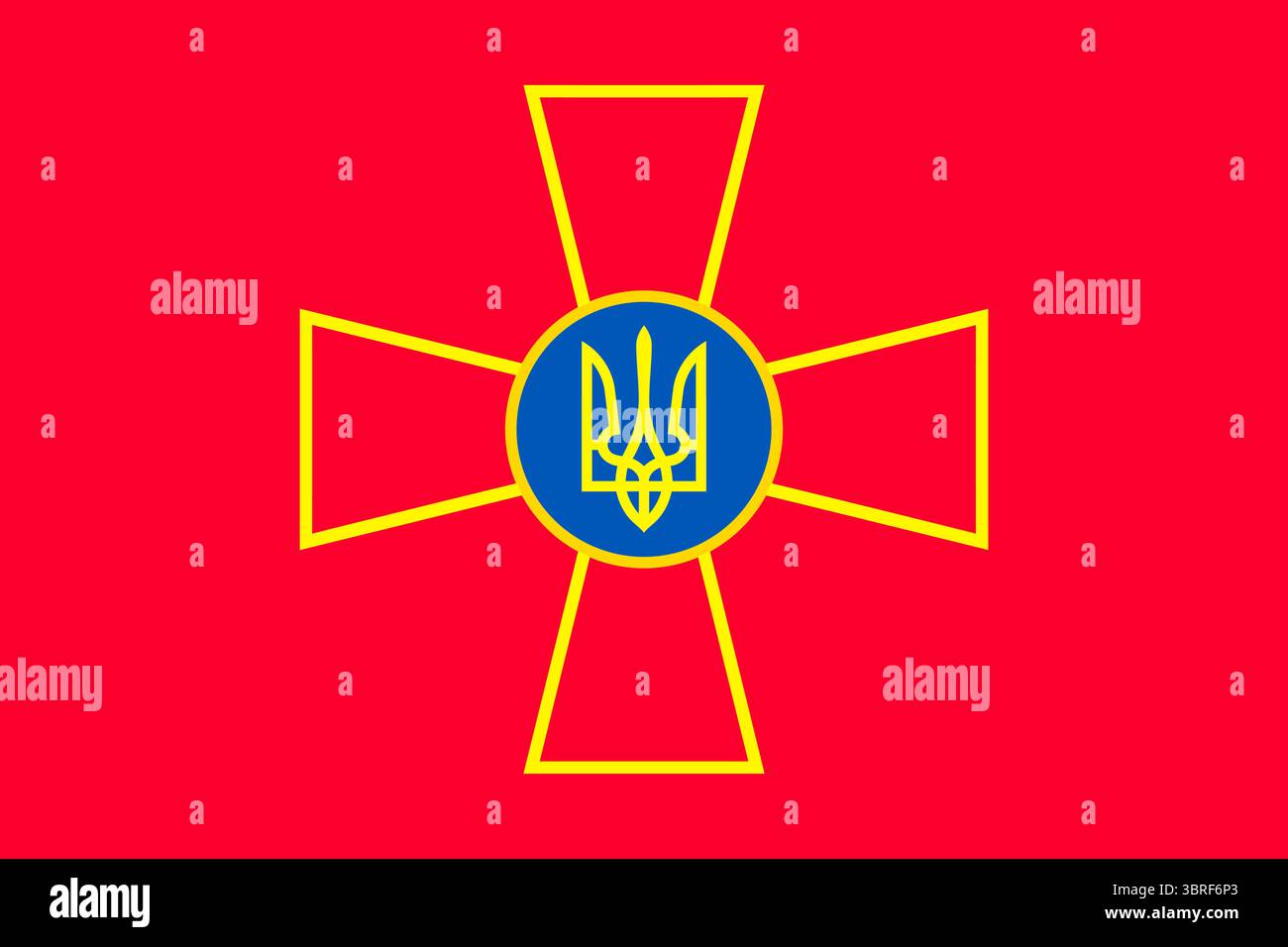 Flagge der ukrainischen Streitkräfte – offizielle Militärflagge der Ukraine mit blauen und gelben Farben und nationalem Emblem, Vektor-Illustration Stock Vektor
