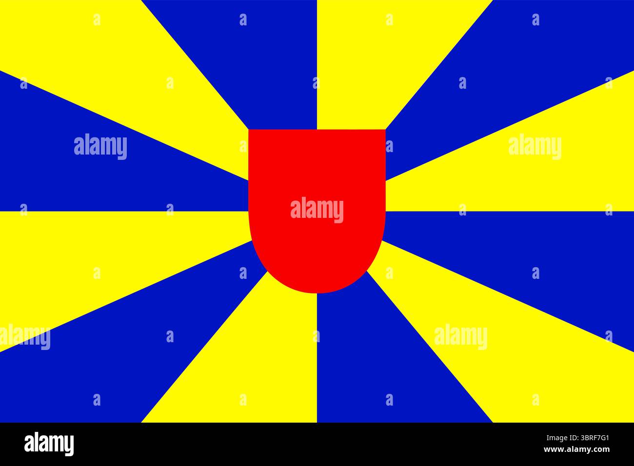 Flagge von Westflandern, Belgien – gynyronyblau und gelb mit zentralem rotem Rosettenschild, angenommen am 27. Mai 1997, Vektorillustration Stock Vektor Flagge von Westflandern, Belgien – gynyronyblau und gelb mit zentralem rotem Rosettenschild, angenommen am 27. Mai 1997, Vektorillustration Stock Vektor