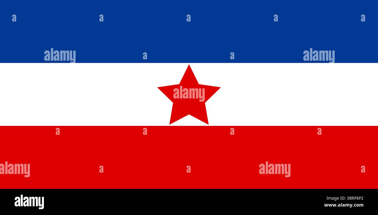 Flagge Jugoslawiens (1943–1946) – historische sozialistische Flagge mit rotem Stern, blau-weiß-roter horizontaler Dreikollektion, Vektorillustration, gemeinfreie Fläche Stock Vektor