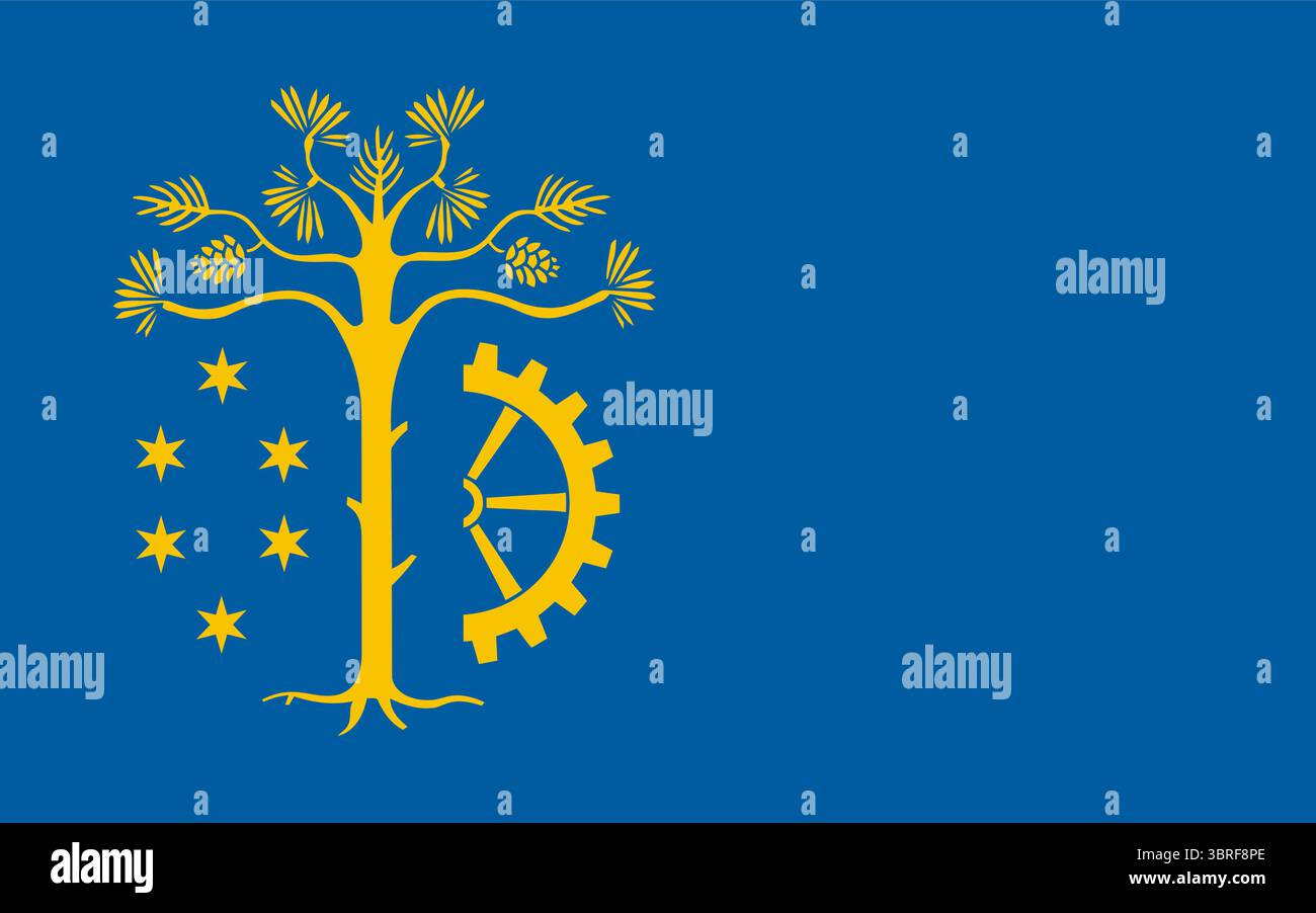 Flagge des Landkreises Stalowa Wola, Polen – modernes polnisches Regionalbanner mit Wappenadler und goldenem Stern auf Rot und weiß, das in den 2000er Jahren eingeführt wurde Stock Vektor