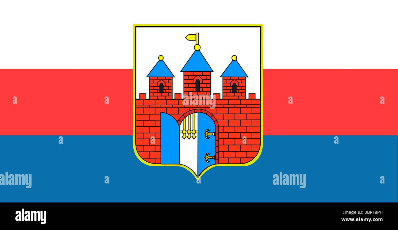 Flagge von Bydgoszcz, Polen – offizielle Stadtflagge mit vertikaler rot-weißer Doppelfarbe und zentralem blauem Schild mit weißem Adler, Vektorillustration Stock Vektor