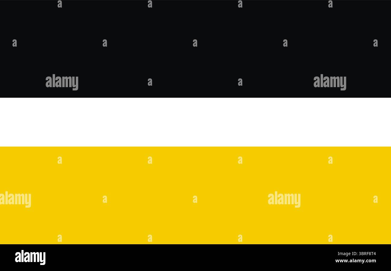 Flagge von Perak, Malaysia – offizielle malaysische Staatsflagge mit horizontalen weißen, gelben und schwarzen Streifen, Symbol des königlichen Erbes und der islamischen Tradition Stock Vektor