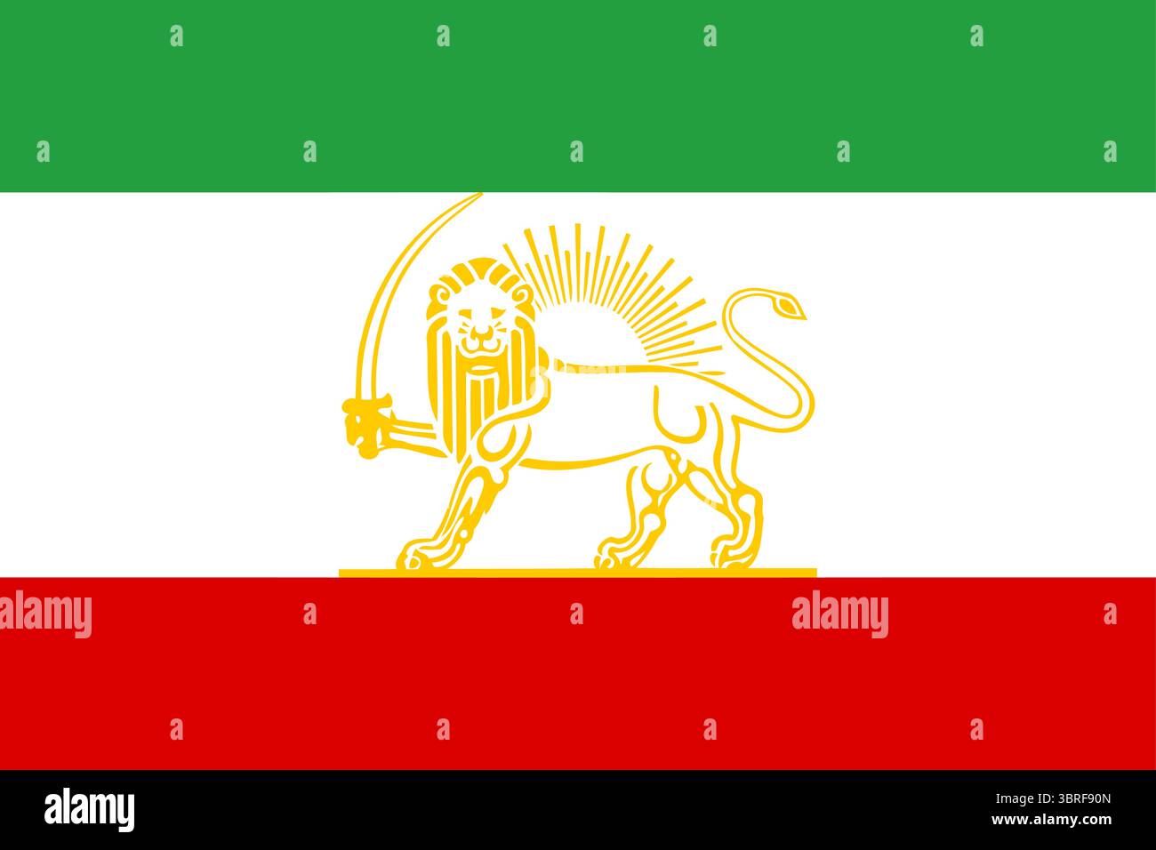 Staatsflagge des Iran (1924–1964) – historisches dreifarbiges Banner mit Löwen- und Sonnenemblem, persisches Nationalsymbol, Vektor-Illustration, isoliert auf weiß Stock Vektor