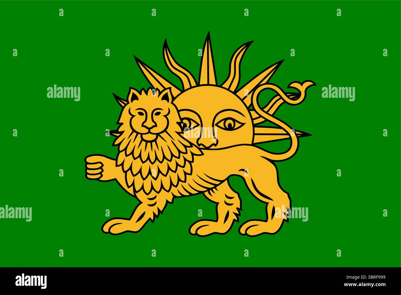 Safawidenflagge – historisches grünes Banner mit islamischer Kalligraphie und Emblem, Symbol der Safawidendynastie (1501–1736), Vektorillustration Stock Vektor