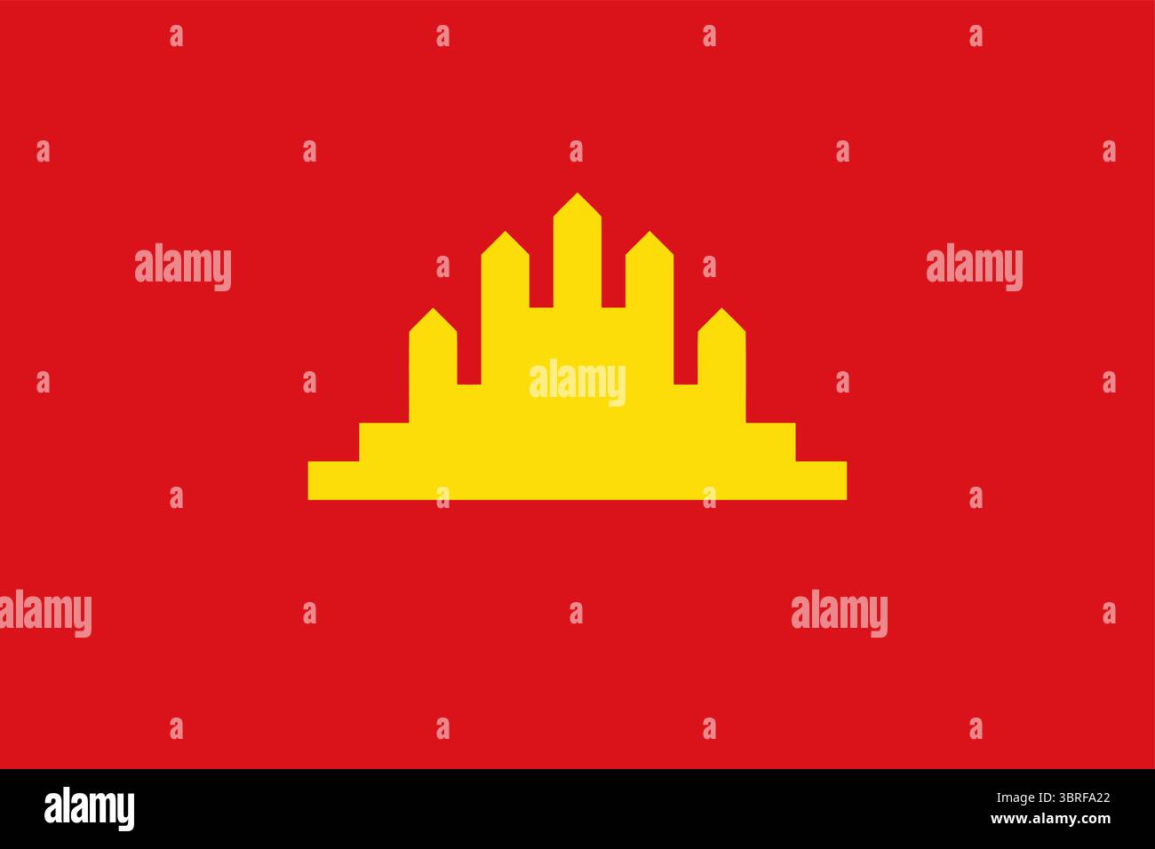 Flagge der Volksrepublik Kampuchea (1979-1989), rote Flagge mit gelbem Angkor Wat Emblem, offizielle Flagge des sozialistischen Staates Kambodschas Stock Vektor