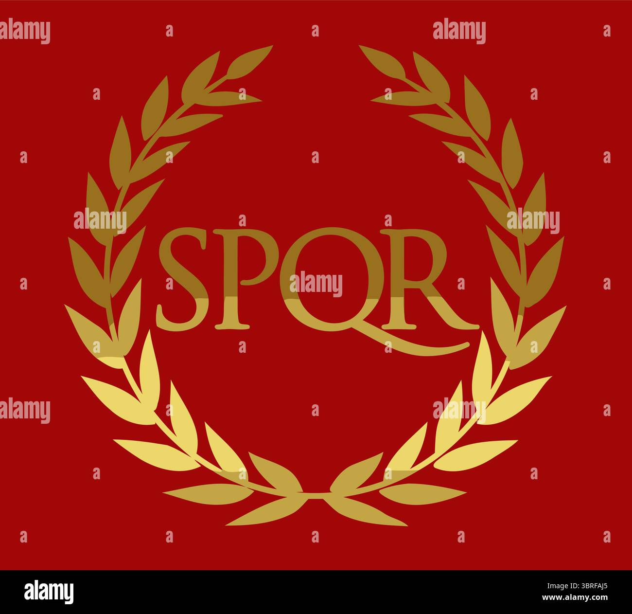 Flagge des Römischen Reiches – roter Hintergrund mit goldener SPQR-Inschrift und Adleremblem, kaiserliche römische Standardvektorillustration Stock Vektor