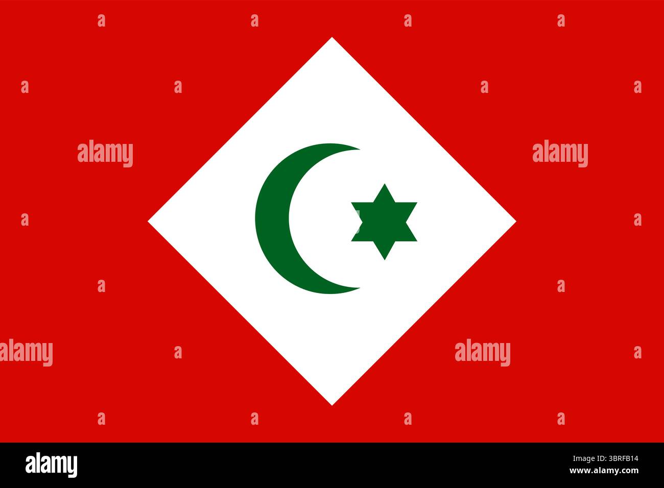 Flagge der Republik Rif (1921–1926) – rotes Feld mit weißem Diamanten mit grünem Halbmond und sechszackigem Sternsymbol Stock Vektor