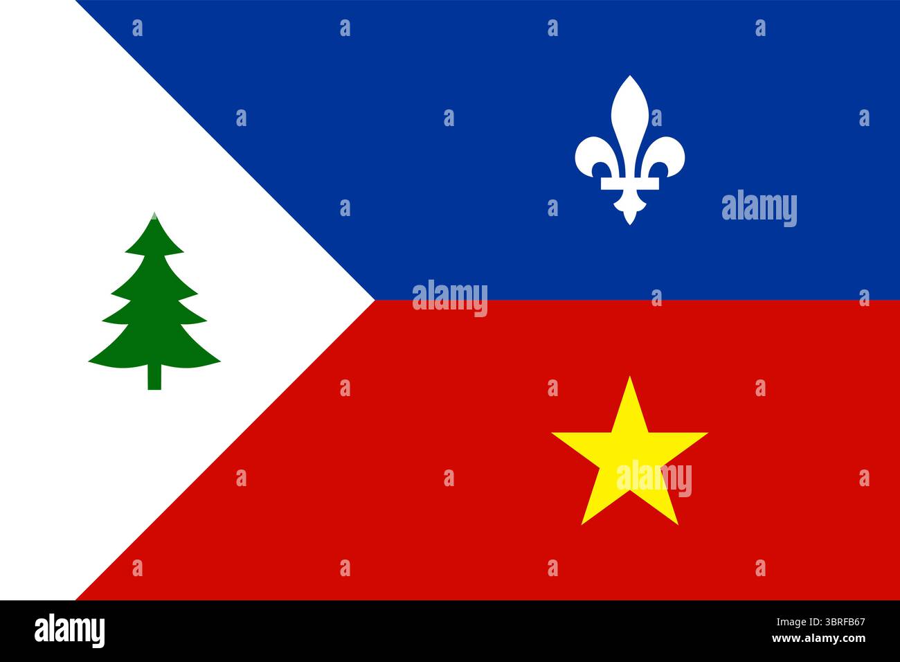 Flagge der westlichen Acadia (Drapeau de l’Acadie de l’Ouest), französisch-kanadisches französisches Kulturerbe-Symbol, blau-weiß-rote Trikolore mit goldener Körnung Stock Vektor