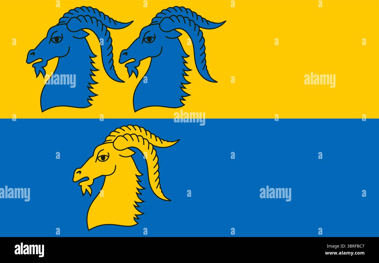Flagge des Bezirks Kędzierzyn-Koźle – offizielle Flagge des Bezirks Kędzierzyn-Koźle, Woiwodschaft Oppeln, Polen, mit regionalem Emblem, Farben und Vektor Stock Vektor