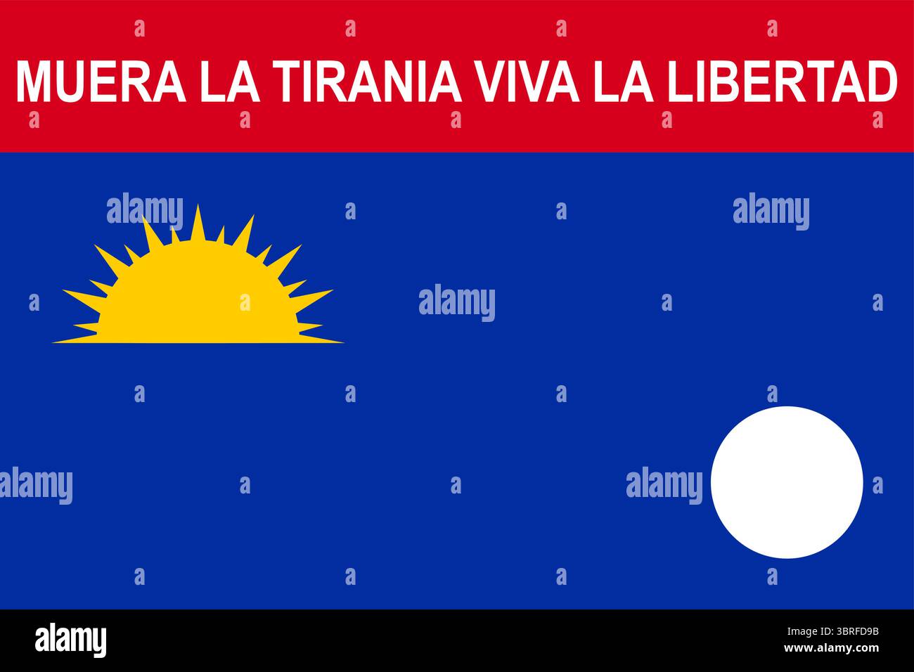 Offizielle Flagge des Staates Falcón, Venezuela, blaues Feld mit rotem horizontalen Streifen, gelbe Sonne mit neun Strahlen, weißer Halbmond, historische Independen Stock Vektor Offizielle Flagge des Staates Falcón, Venezuela, blaues Feld mit rotem horizontalen Streifen, gelbe Sonne mit neun Strahlen, weißer Halbmond, historische Independen Stock Vektor