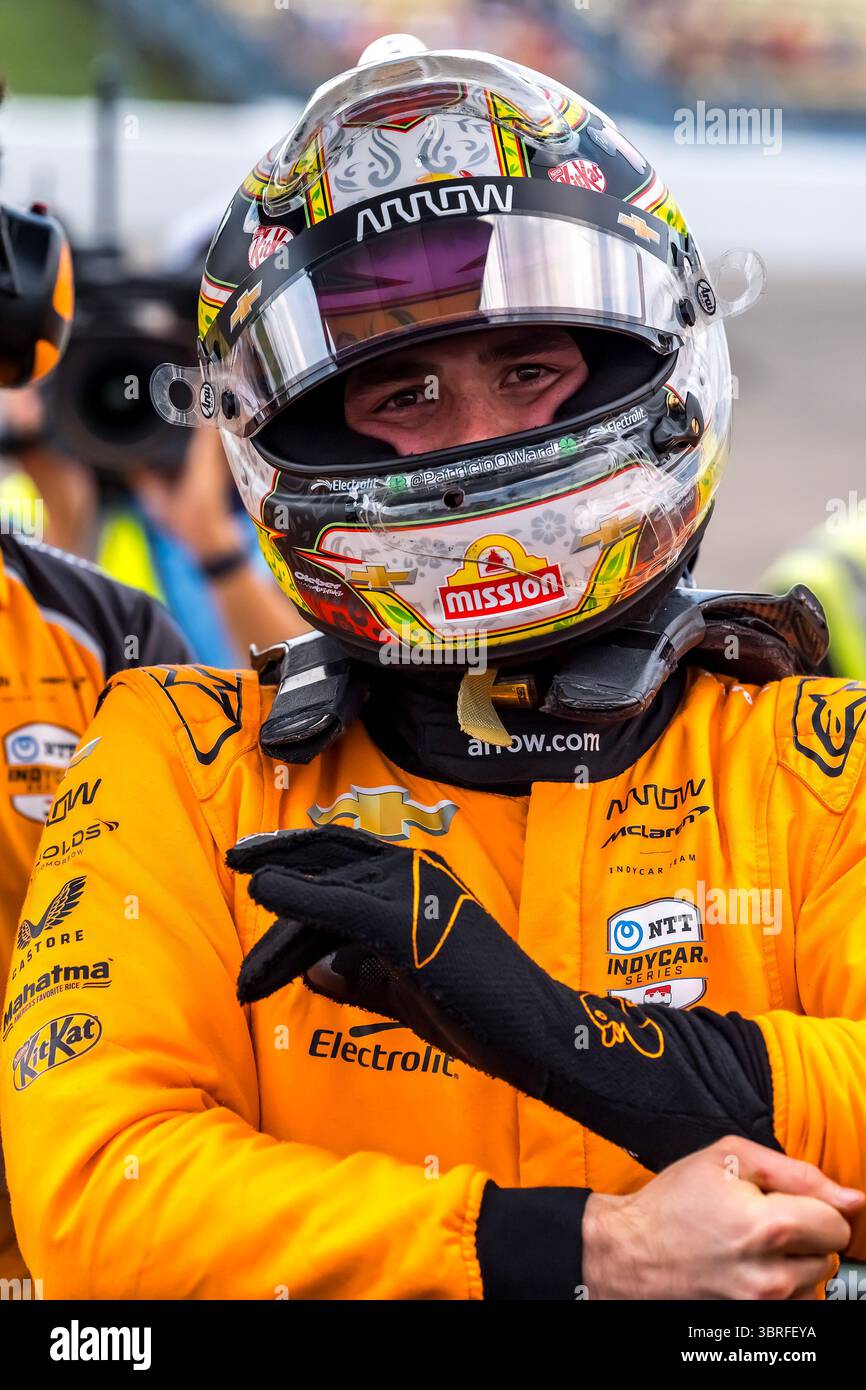 Newton, Ia, USA. Juli 2025. Der Fahrer DER NTT INDYCAR-SERIE, PATO OWARD (5) (MEX) aus Monterey, Mexiko, qualifiziert sich für das Sukup INDYCAR Race Weekend auf dem Iowa Speedway in NEWTON, IA. (Kreditbild: © Walter G. Arce Sr./ASP via ZUMA Press Wire) NUR REDAKTIONELLE VERWENDUNG! Nicht für kommerzielle ZWECKE! Stockfoto