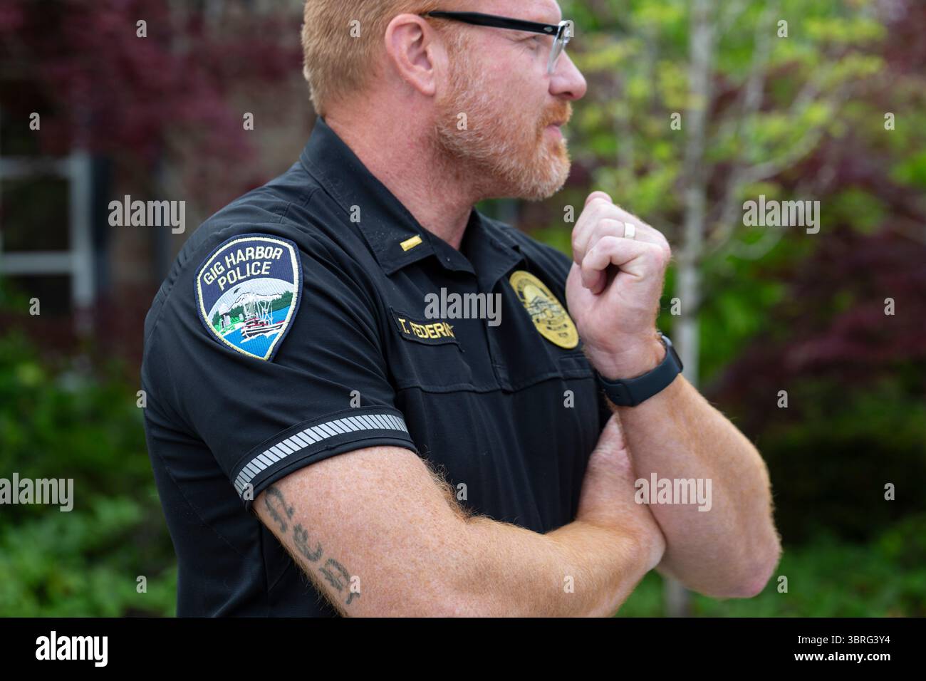 Interimspolizeichef Tray Federici im Gig Harbor Police Department in Gig Harbor, Washington am 25. Juni 2025. Stockfoto