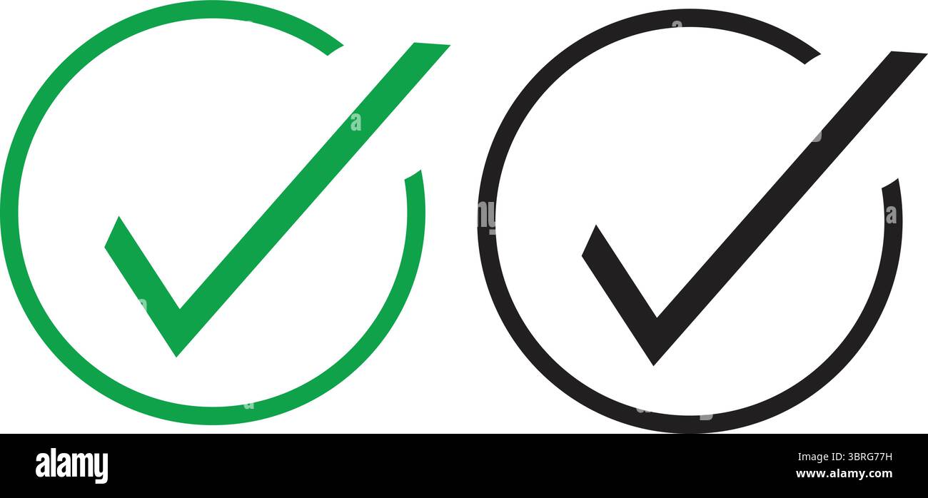 Fettgedruckte runde Kreiskariksymbole mit dicker Umrandung für moderne Web-Interface-Tick-Vektorsätze Stock Vektor