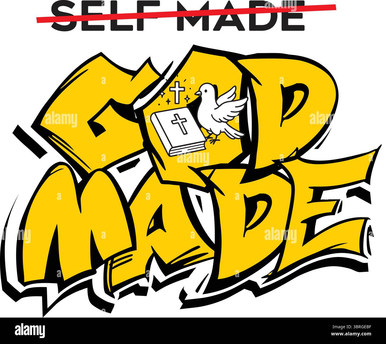 Gott Machte Nicht Selbst Gemachte Typografie Vektor — Christlicher Inspirierender Glaube Graffiti-Stil Hand Letting Design Stock Vektor