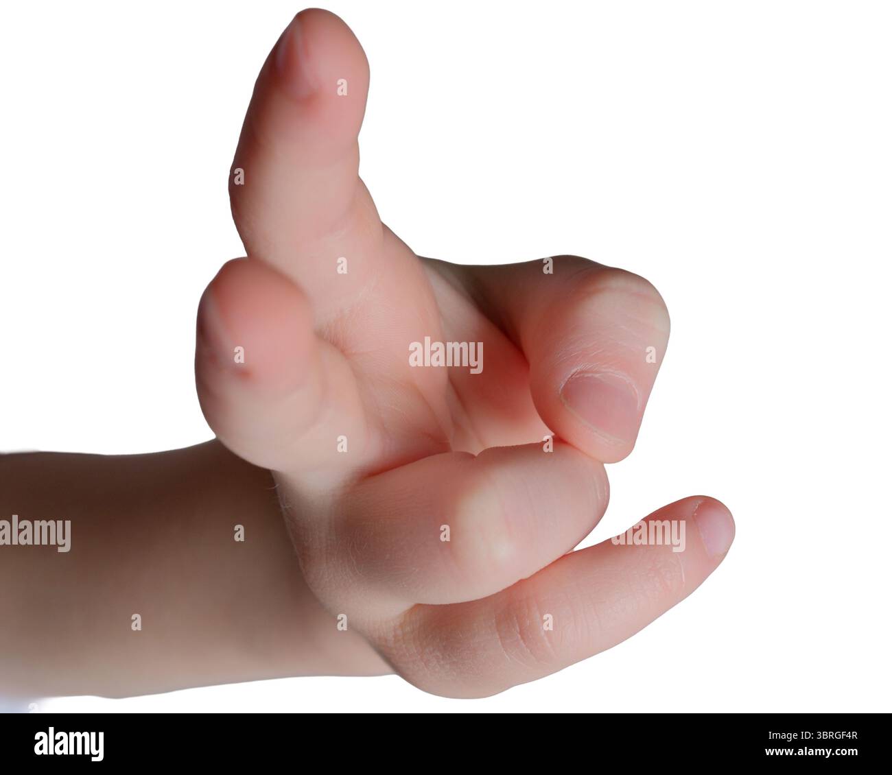 Die Hand eines Kindes bildet eine dynamische Geste voller Fantasie. Stockfoto