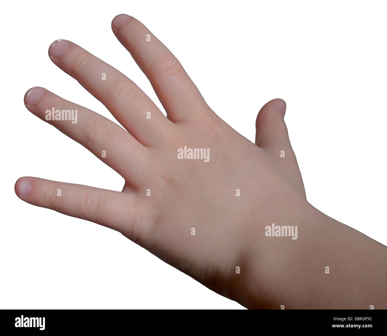 Eine kleine Hand streckt sich nach vorne und lädt zu Berührung und Verbindung ein. Stockfoto